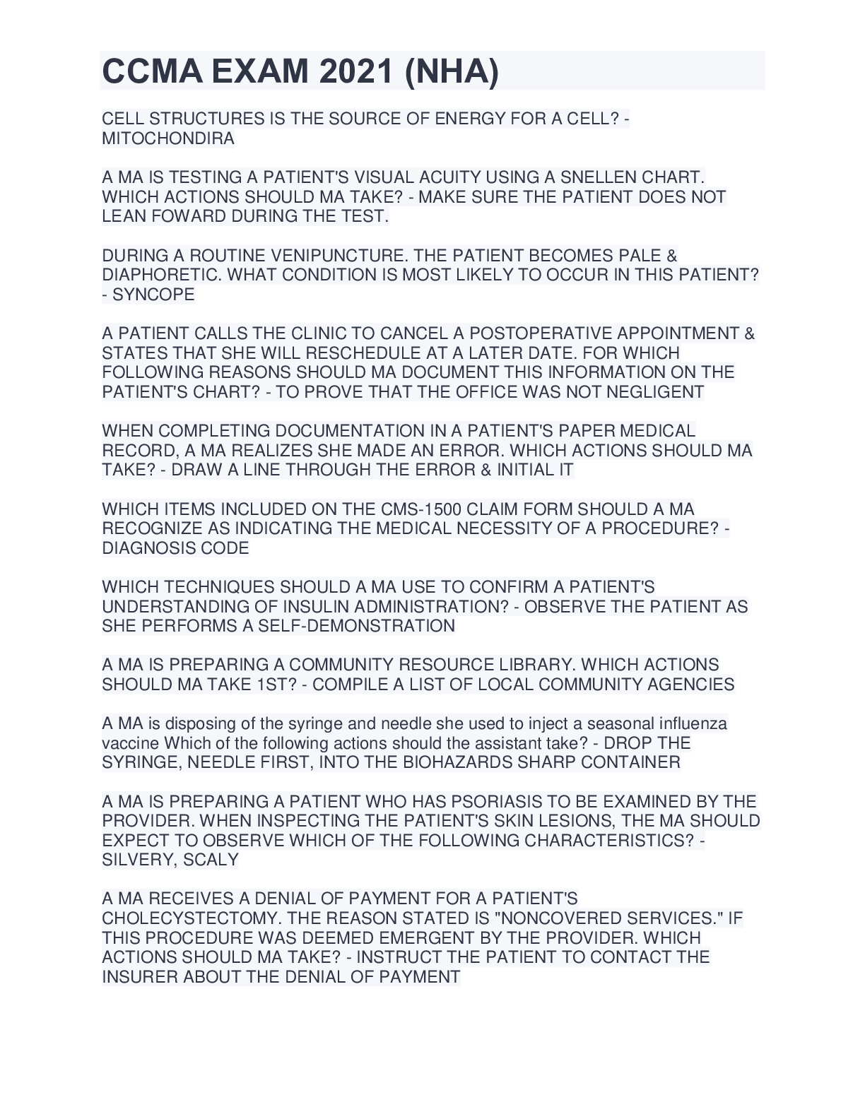 Preview image for CCMA EXAM 2021 (NHA)